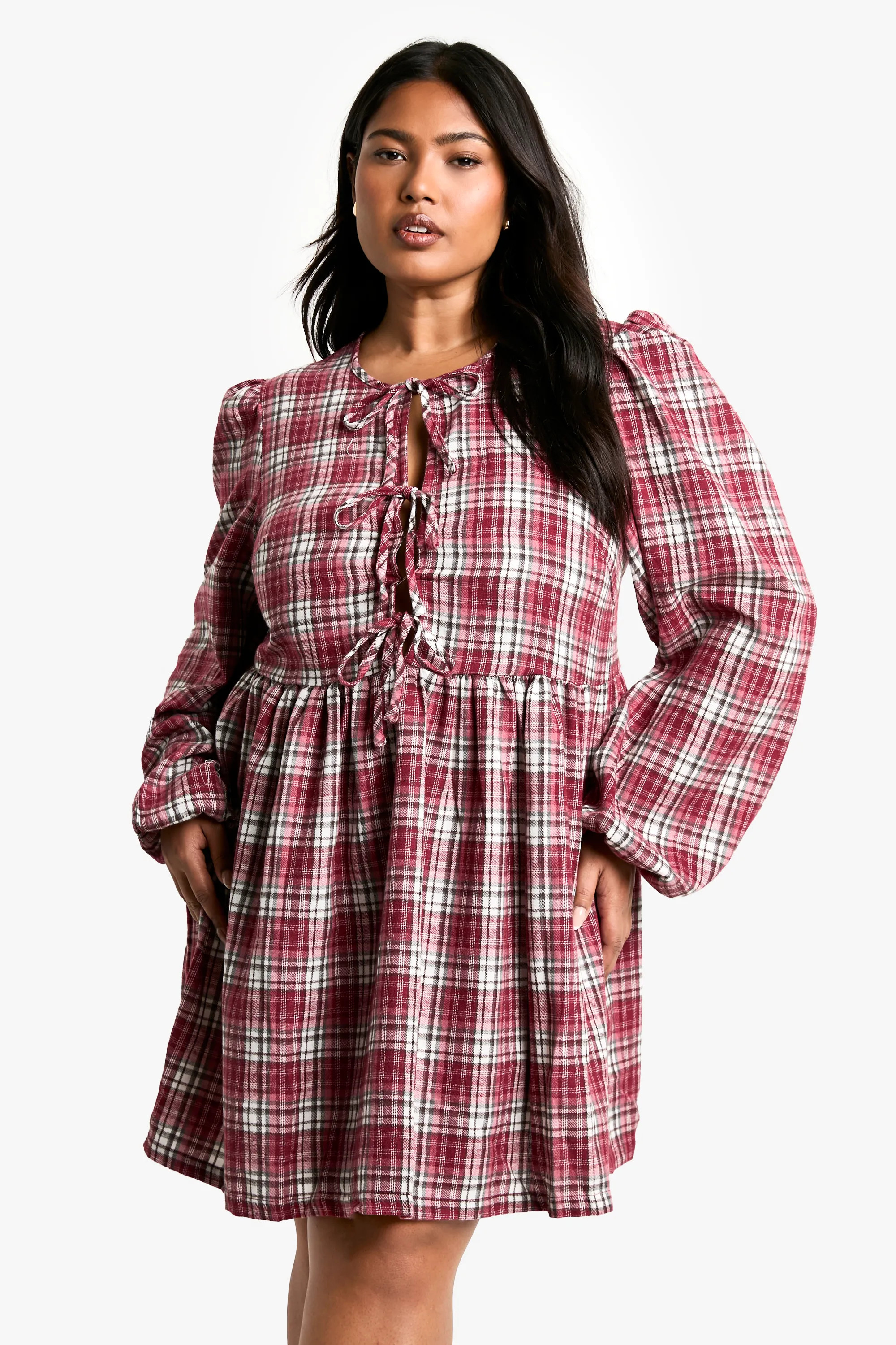 Dresses | Plus Check Tie Front Check Smock Dress | boohoo | Boohoo.com (NL)