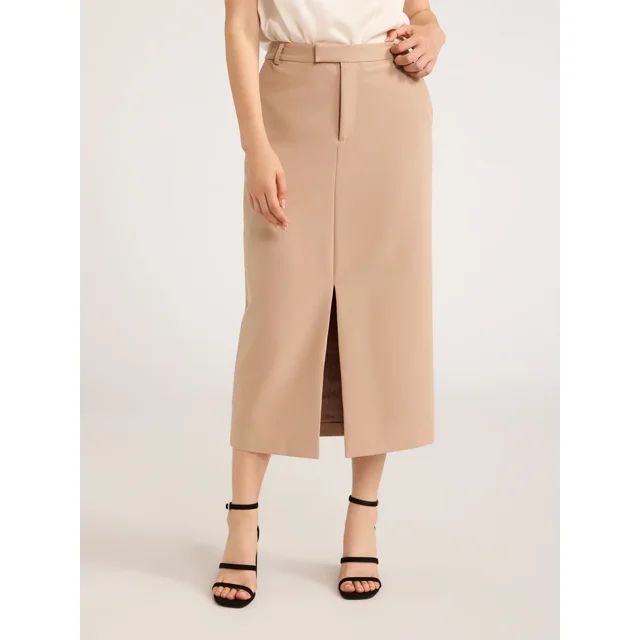 Scoop Women’s Ultimate Crepe Front Slit Midi Skirt, Sizes 0-20 | Walmart (US)