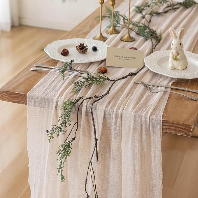 Light Beige Cheesecloth Table Runner 120 Inches Fall Party Home Decorations | Amazon (US)