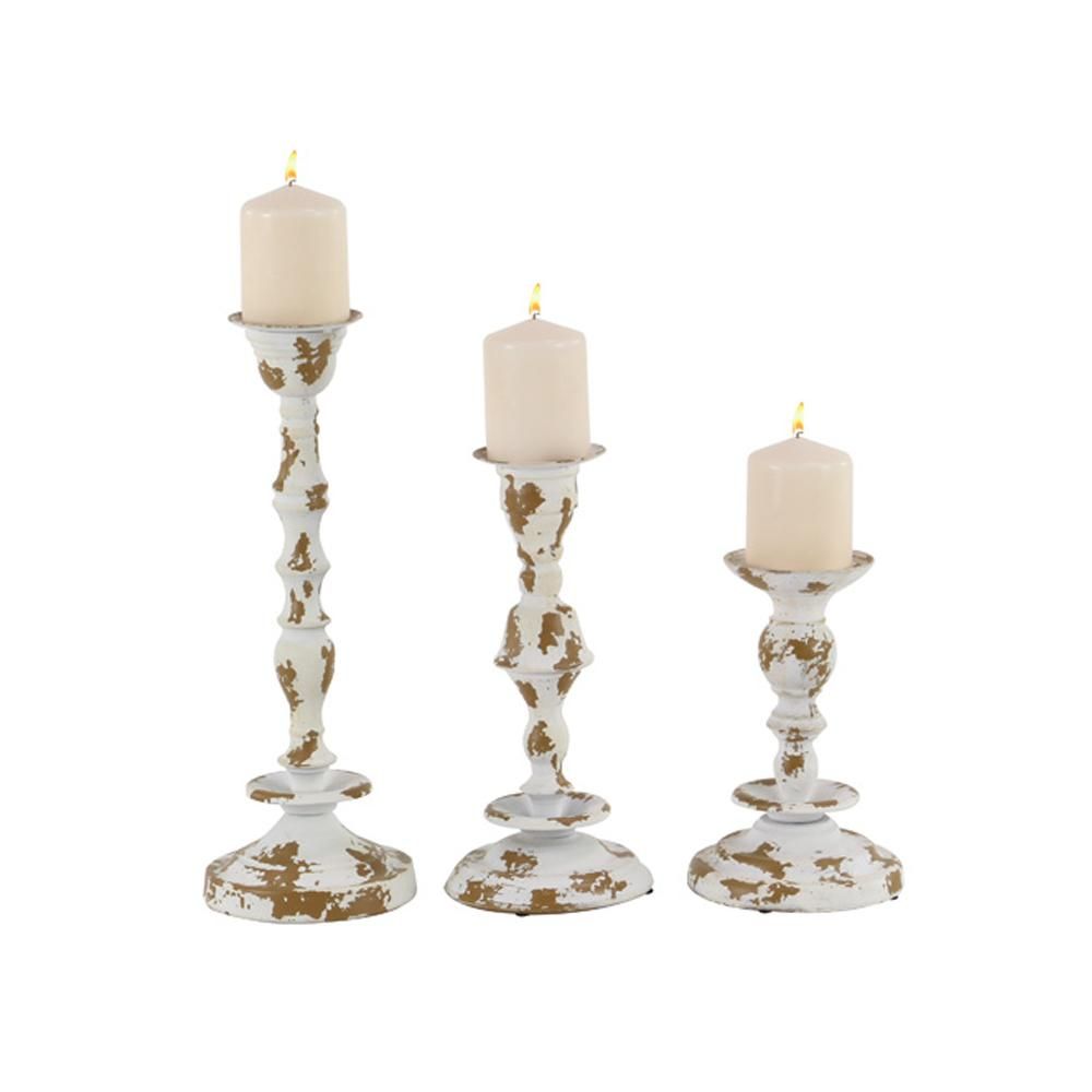 Litton Lane Distressed White Baluster Iron Candle Holders (Set of 3)-42911 - The Home Depot | The Home Depot