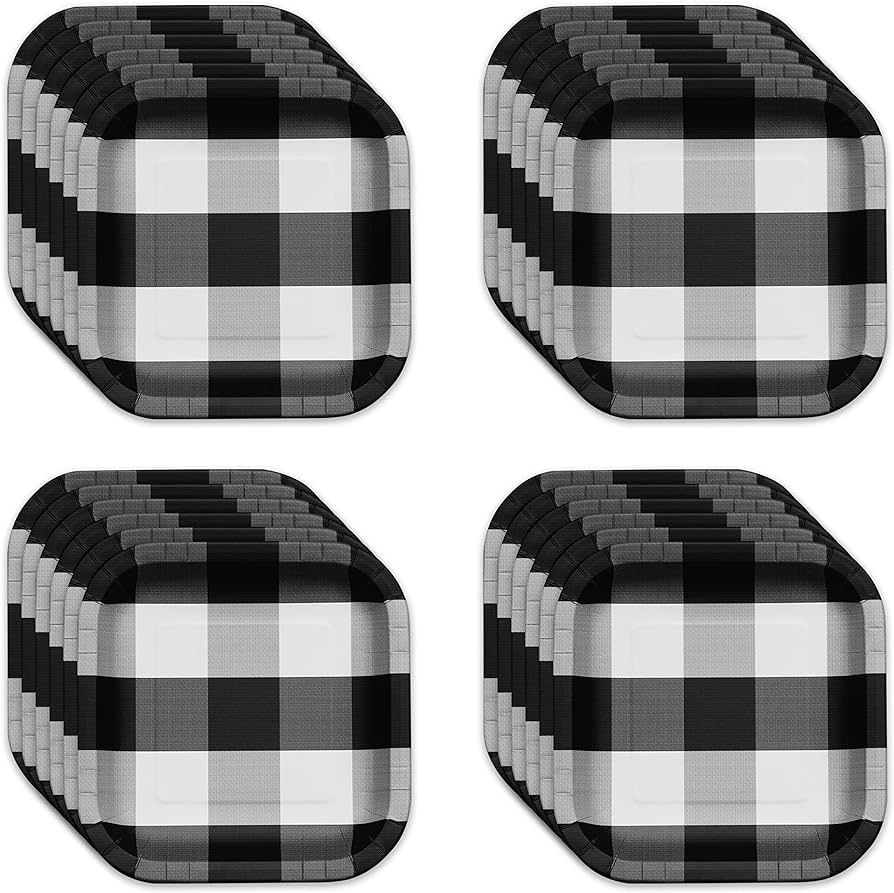 Havercamp Black & White Plaid 9 in. Plates (24 pcs.) Square, Heavy Duty, Paper Plates with Beauti... | Amazon (US)