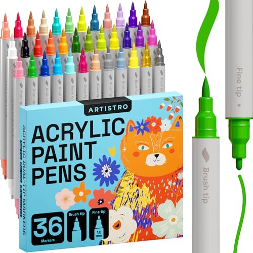 ARTISTRO Dual Tip Acrylic Paint Markers - Easy for All Ages & Levels Acrylic Paint Pens for Fabric, Rocks, Paper, Wood, Canvas, Glass, DIY (Dual Tip Brush + Fine, 36) | Amazon (US)