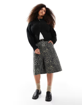 Renee Studio Plus exclusive longline jorts in washed leopard print   | ASOS | ASOS (Global)