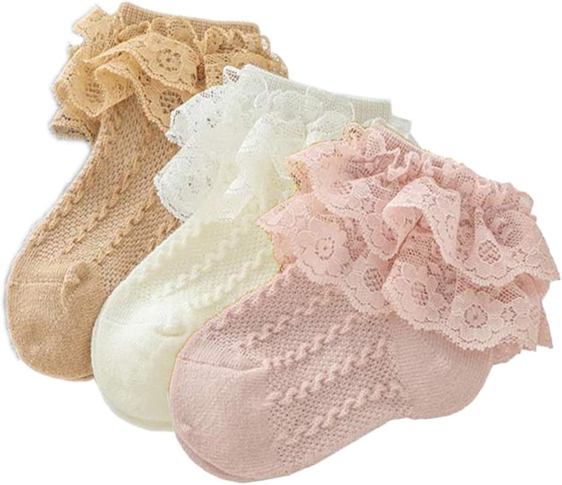 Colorful Childhood Baby-Girls Eyelet Ruffle Lace Socks Toddler Double Lace Dressy Short Socks New... | Amazon (US)