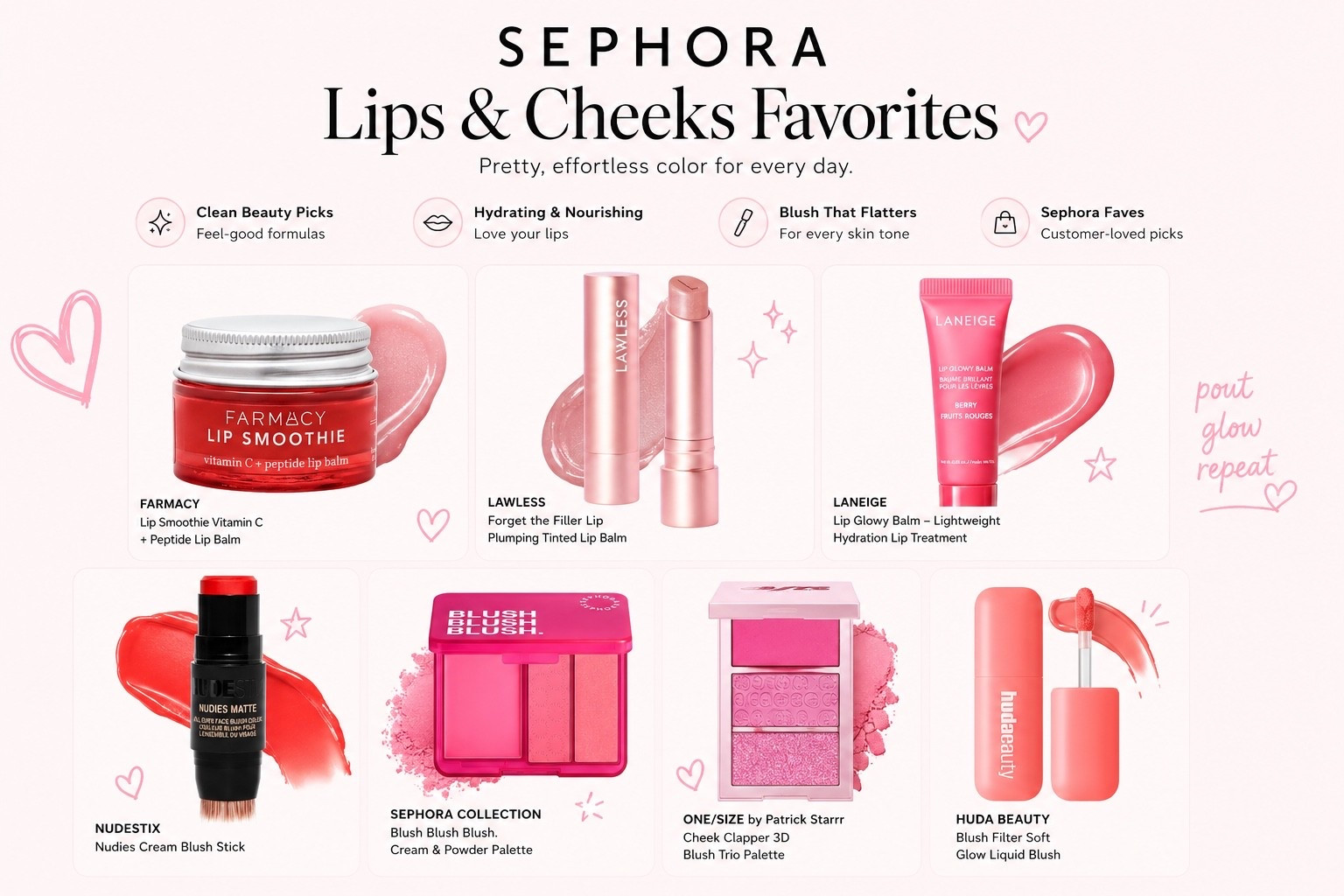 💖 Sephora lips & cheeks favorites that have been on repeat lately! 💖

A good lip balm, a pretty blush, and a little glow can make all the difference. These are some of my favorite picks for an easy everyday look that comes together in minutes.

✨ Farmacy Lip Smoothie
✨ Lawless Forget the Filler Lip Balm
✨ Laneige Lip Glowy Balm
✨ Nudestix Nudies Blush Stick
✨ Sephora Collection Blush Palette
✨ ONE/SIZE Cheek Clapper Trio
✨ Huda Beauty Blush Filter

Which one are you adding to your cart first? 💕👇

#LTKBeauty #SephoraFinds #LipFavorites #BlushObsessed #BeautyFinds #MakeupFavorites #LTKStyle #SephoraBeauty #EverydayMakeup #GlowUpFavorites

#LTKBeauty #LTKselfcare