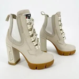 Prada Beige Buffalo Neoprene Lace Up Chelsea 110mm Heeled Ankle Boot Talco IT 36 | Poshmark