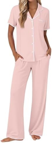 Ekouaer Pajamas for Women Set Button Up Soft Pjs Short Sleeve 2 Piece Lounge Sets Comfy Sleepwear... | Amazon (US)