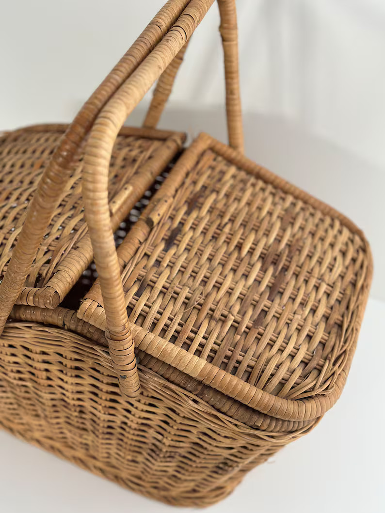Vintage Wicker Picnic Basket, Woven Picnic Basket, Found Basket, Photography Prop, Butterfly Picn... | Etsy (US)
