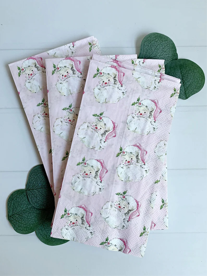 Pink Santa Dinner Napkins - Etsy | Etsy (US)