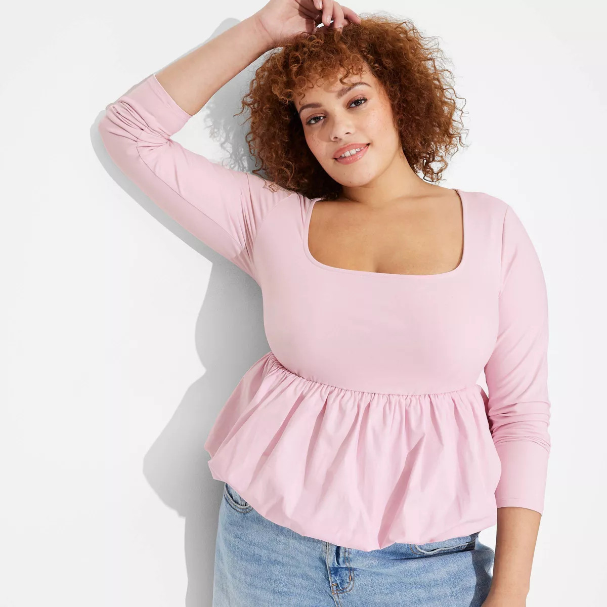 Women's Long Sleeve Square Neck Bubble Top - Wild Fable™ | Target