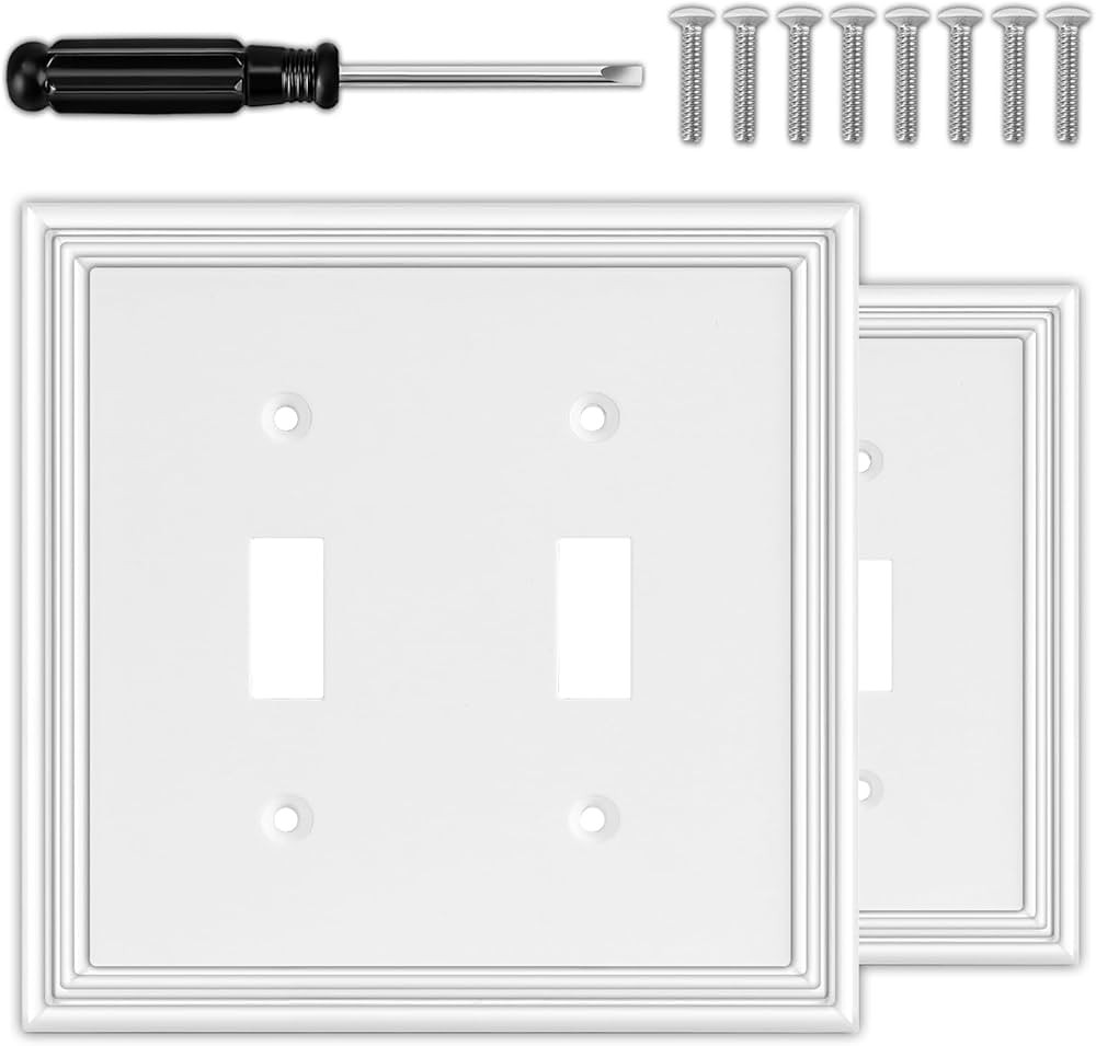 White Decorative Double Toggle Light Switch Covers Wall Plate, Natural Material Switch Plate Cove... | Amazon (US)