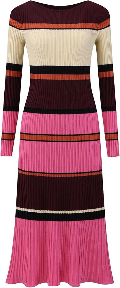 Women's Striped Sweater Dress Long Sleeve Casual Work Ribbed Knit Bodycon Dresses | Amazon (US)