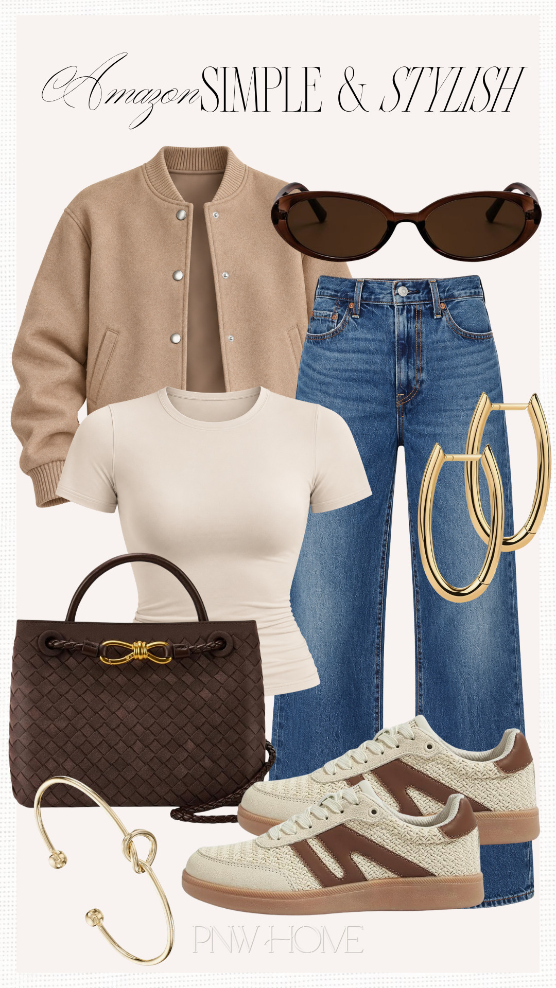Simple and stylish with these Amazon finds!

fall fashion, fall style, fall outfit, fall looks, casual look, casual outfit, wide leg jeans, straight leg jeans, dark wash denim, tan jacket, casual jacket, classic tee, tan tee, fitted tee, brown handbag, neutral sneaker trainer, tennis shoes, suede handbag, bangle bracelet, oval sunglasses, gold hoop earrings, neutral outfit 

 #LTKgrwm #LTKootd #LTKmomlife