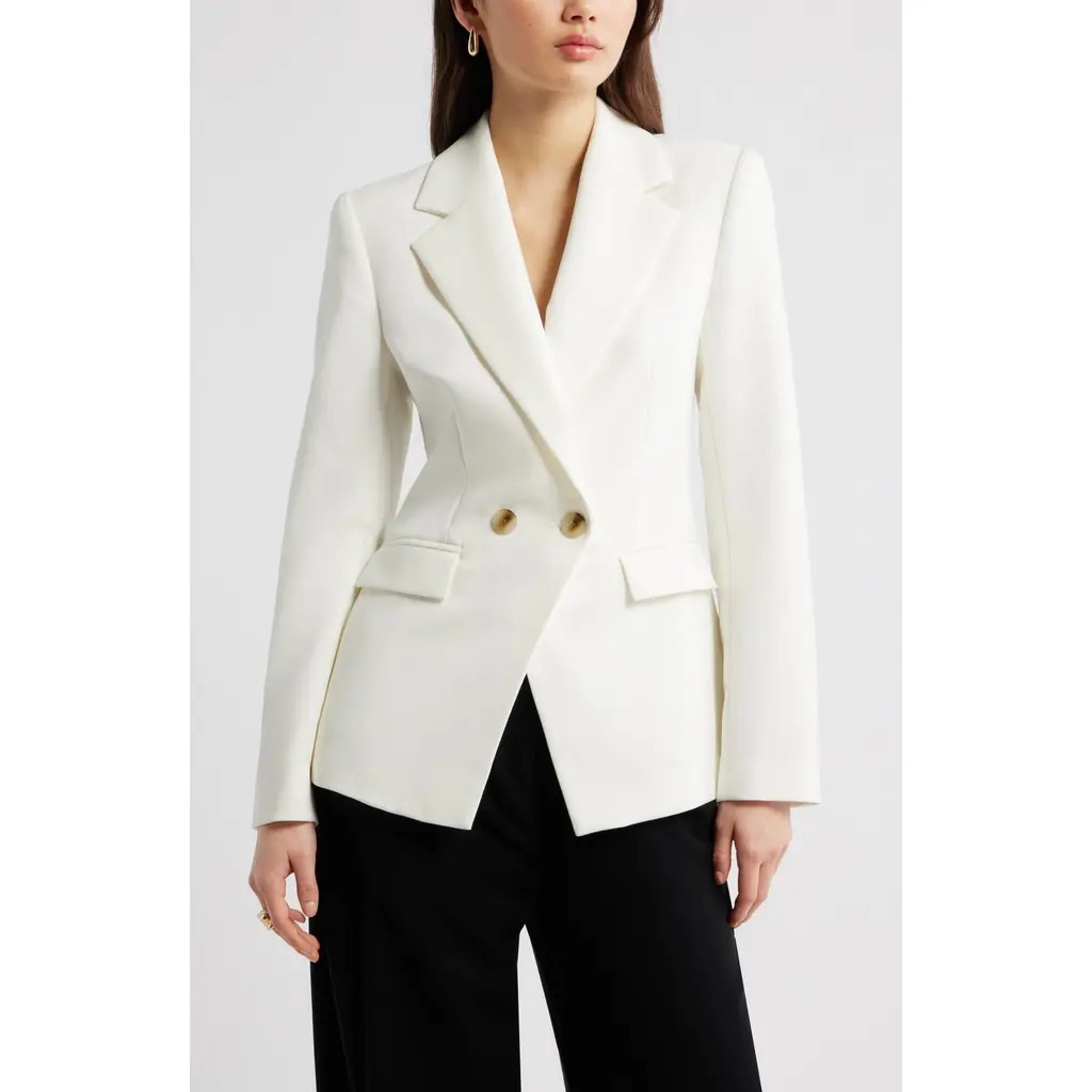 Open Edit The Icon Hourglass Blazer in Ivory at Nordstrom, Size Xx-Small | Nordstrom