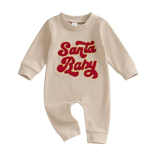 Muasaaluxi Baby Girl Boy Halloween Outfit Long Sleeve Pumpkin Romper Shirts One Piece Jumpsuit Fall Winter Clothes 0-18M (Santa Baby Khaki, 0-3 Months) | Amazon (US)