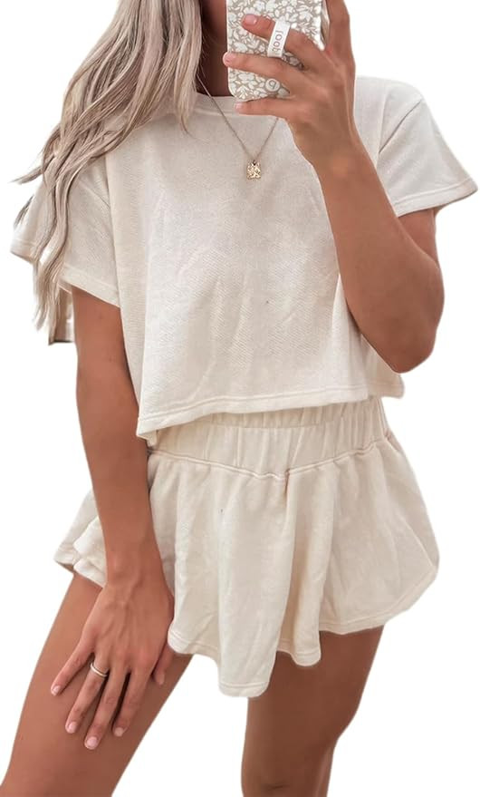 Chvity Women's Summer Skort Set Trendy Casual Solid Cropped Tee and Skort Matching Lounge Outfits... | Amazon (US)