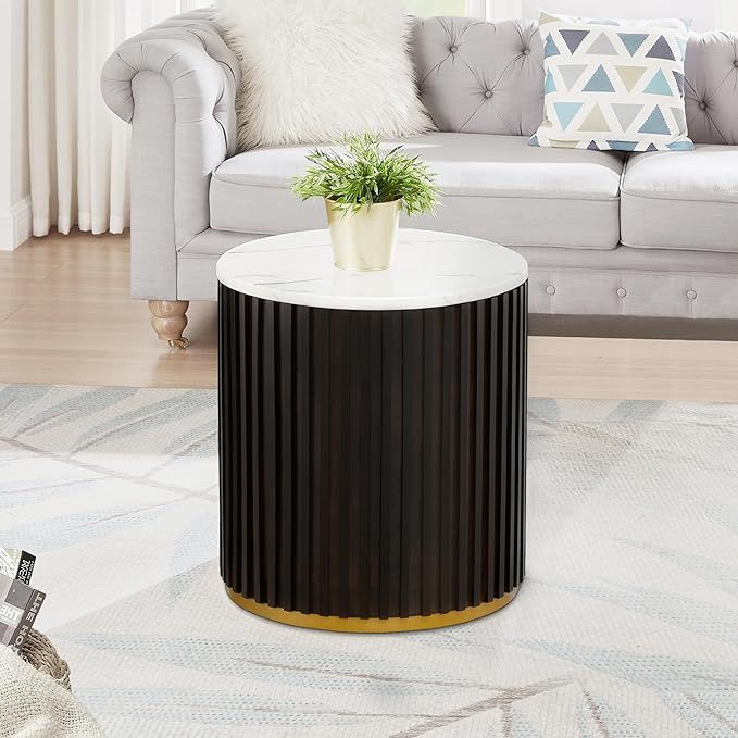 Round Wood End Table with Marble Lid ＆ Hidden Storage, Modern Handcraft Drum End Table, Circle ... | Amazon (US)
