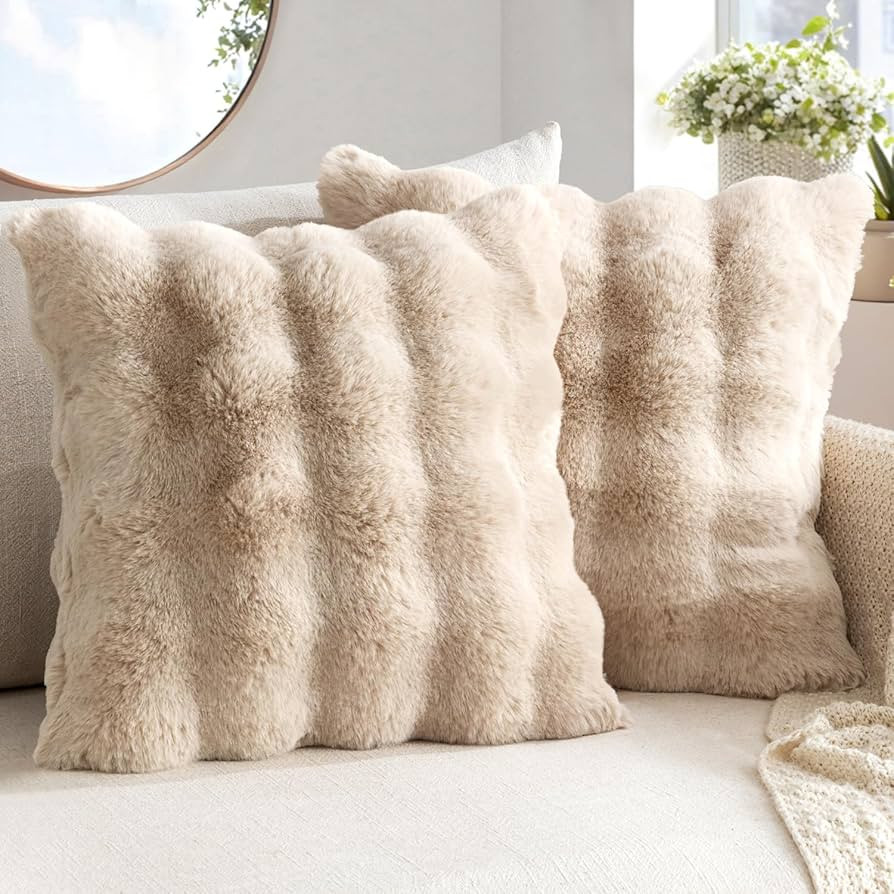 MIULEE Pack of 2 Decorative Pillow Covers Thick Soft Plush Faux Fur Throw Pillows Luxury Home Dec... | Amazon (US)