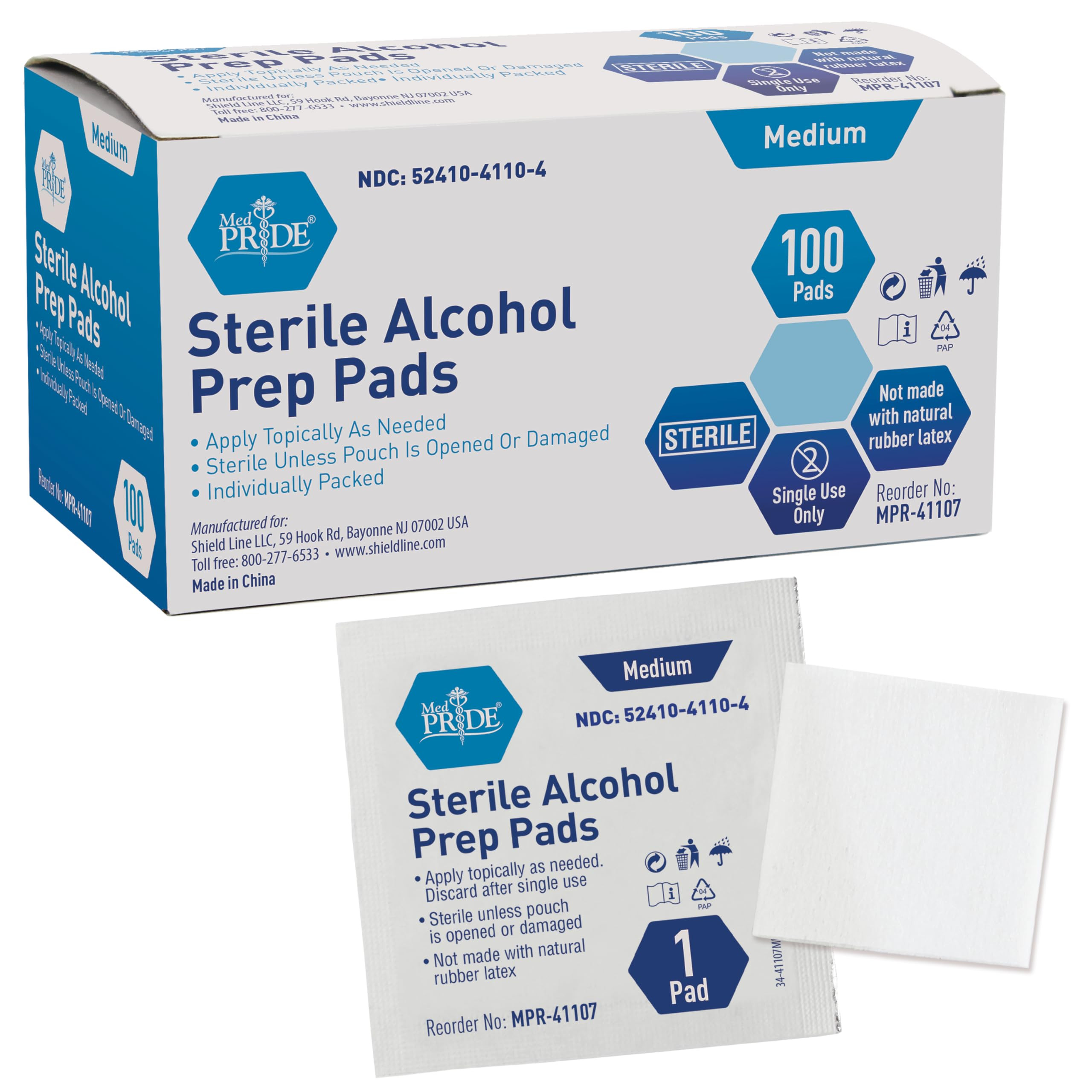 MED PRIDE Sterile Alcohol Prep Pads, Antiseptic, Individually Wrapped, Medical Grade, Latex Free,... | Amazon (US)