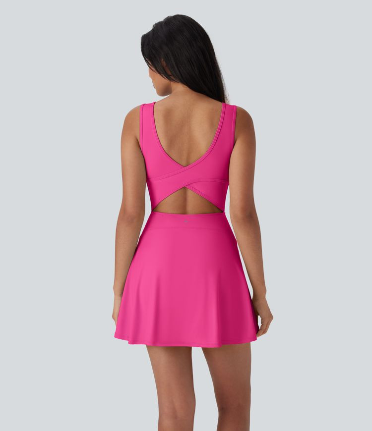 Women’s SoftlyZero™ Airy U Neck 2-in-1 Pocket Mini Cool Touch Dance Active Dress-Easy Peezy -... | HALARA