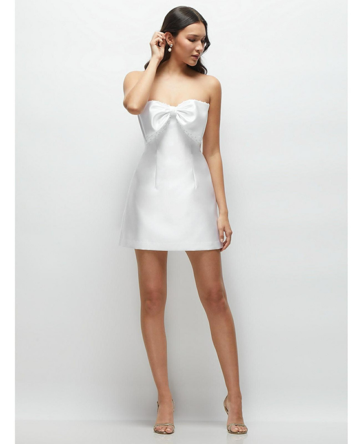 Alfred Sung Women's Oversized Bow Strapless Little White Mini Dress with Pearl Accents - White | Macy's