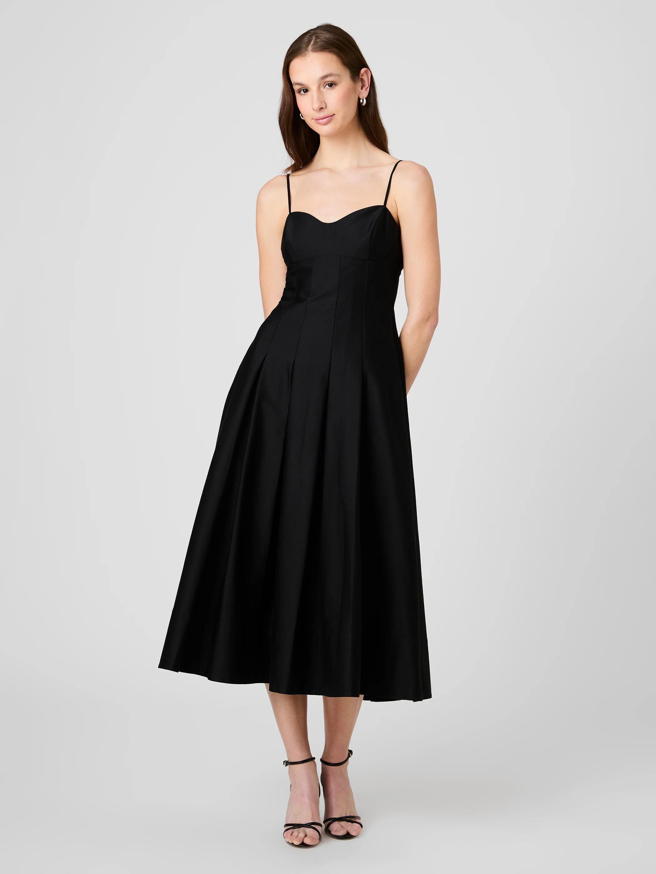 COTTON SATEEN PLEATED MIDI DRESS | French Connection (US)