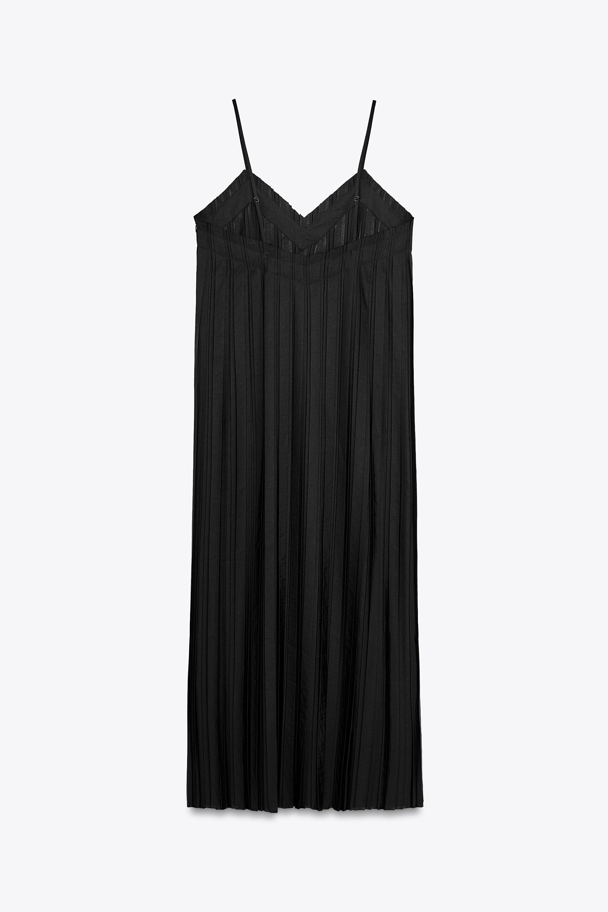 ZARA WOMAN COLLECTIONMidi dress with a V-neck and thin straps. Pleated fabric detail. Straight he... | Zara US