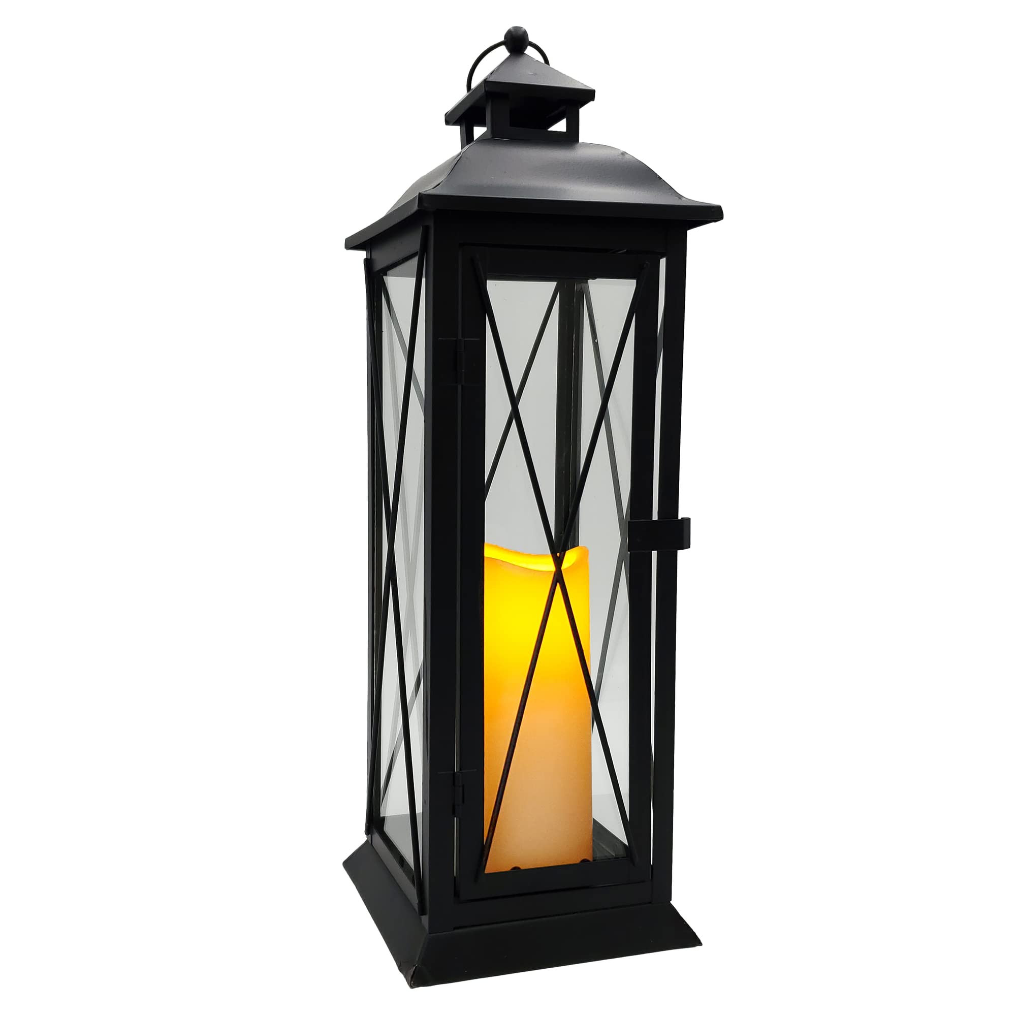 LumaBase Battery Operated Metal Lantern with LED Candle - Crisscross | Amazon (US)