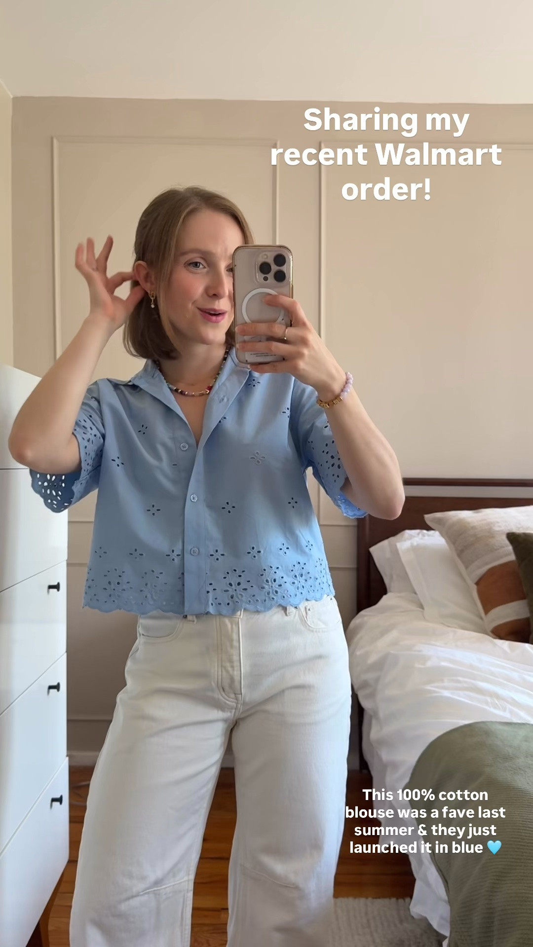 Sharing my recent Walmart order! 
This 100% cotton eyelet blouse is stunning! Own it in white too. Barrel jeans Madewell size 0

#LTKootd #LTKSaleAlert #LTKPetite