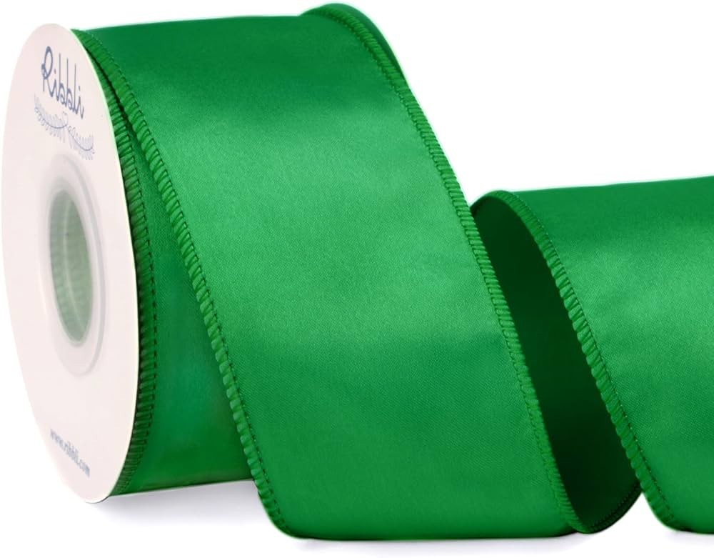 Ribbli Emerald Green Satin Wired Ribbon 2.5 Inch Green Christmas Ribbon for Gift Wrapping Wreaths... | Amazon (US)