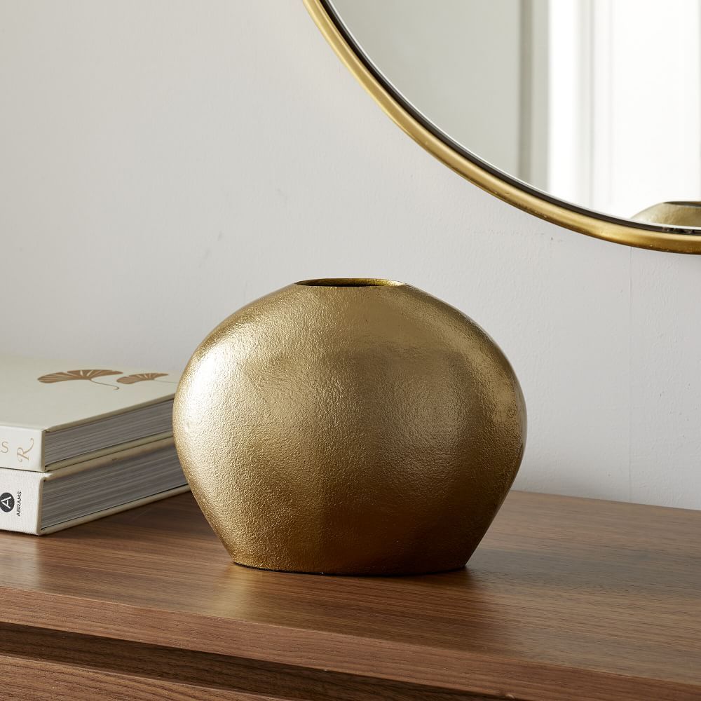 Metal Pebble Vase, Brass, Low Round | West Elm (US)