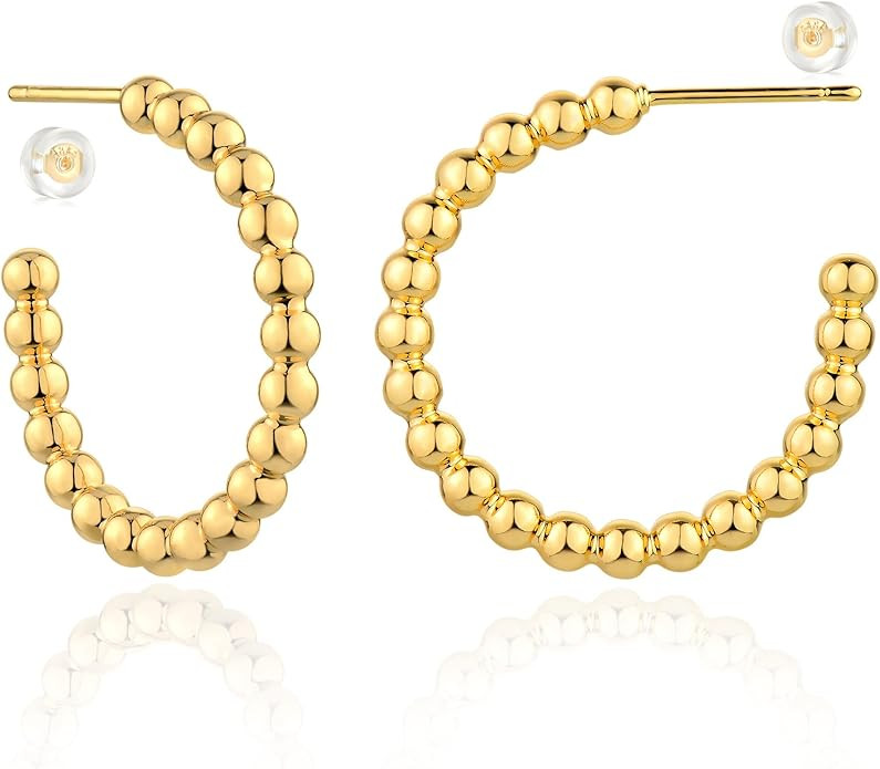 MEVECCO Gold Hoop Earring Sterling Silver Post Open Hoops 18K Gold Plated Small Hypoallergenic Gr... | Amazon (US)