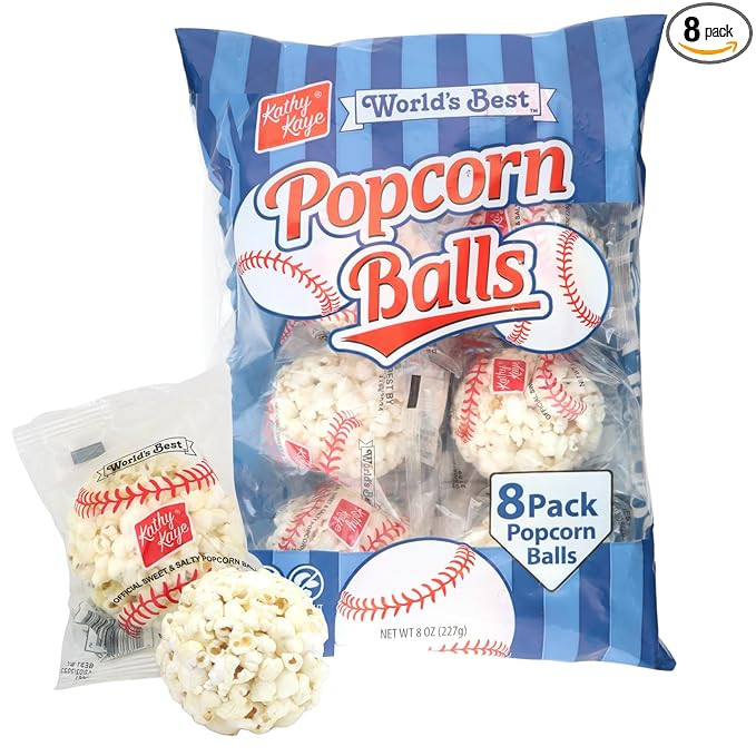 Kathy Kaye Baseball Themed Popcorn Balls, Individually Wrapped Salty Snacks, Sports Party Favor, ... | Amazon (US)