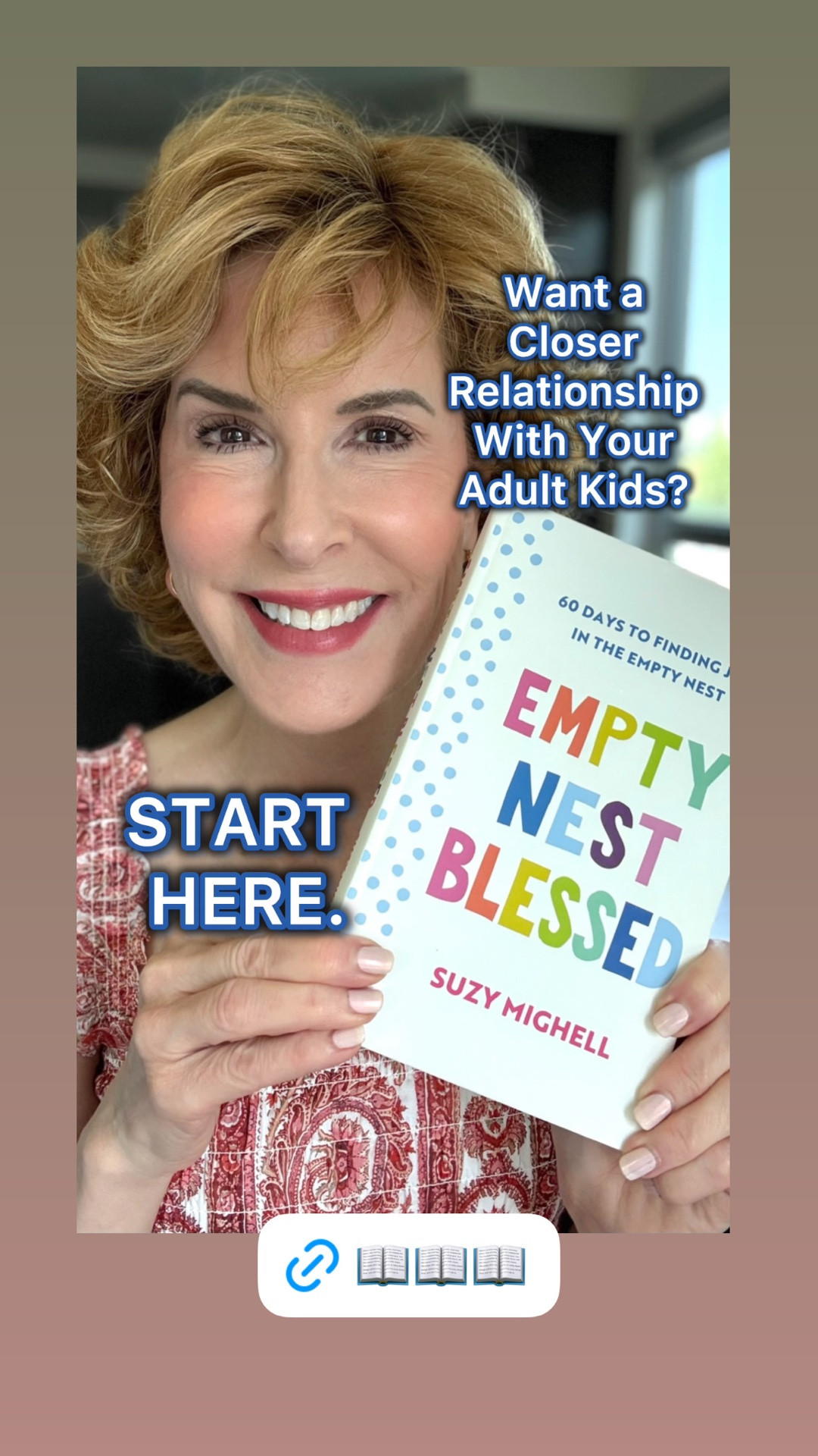 I wrote my book to help empty nesters at every stage. From adjustingg and finding purpose in the empty nest years to connecting with your adult kids in a deeper level, it’s all here. The book is available on Amazon in hardcover (great for gifting), paperback , Kindle ebook, or Audible audiobook.