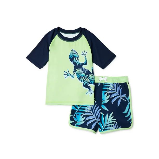Wonder Nation Toddler Boy Short Sleeve Rashguard Swim Set, Sizes 12M-5T - Walmart.com | Walmart (US)