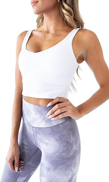 Kamo Fitness Ellyn Tank Top Crop Sports Bra for Women Soft Padded Built-in Bra Longline Yoga Runn... | Amazon (US)