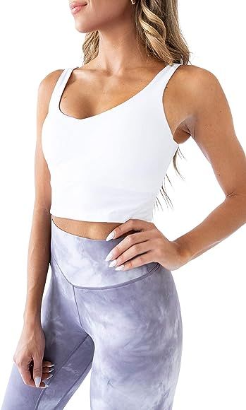 Kamo Fitness Ellyn Tank Top Crop Sports Bra for Women Soft Padded Built-in Bra Longline Yoga Runn... | Amazon (US)