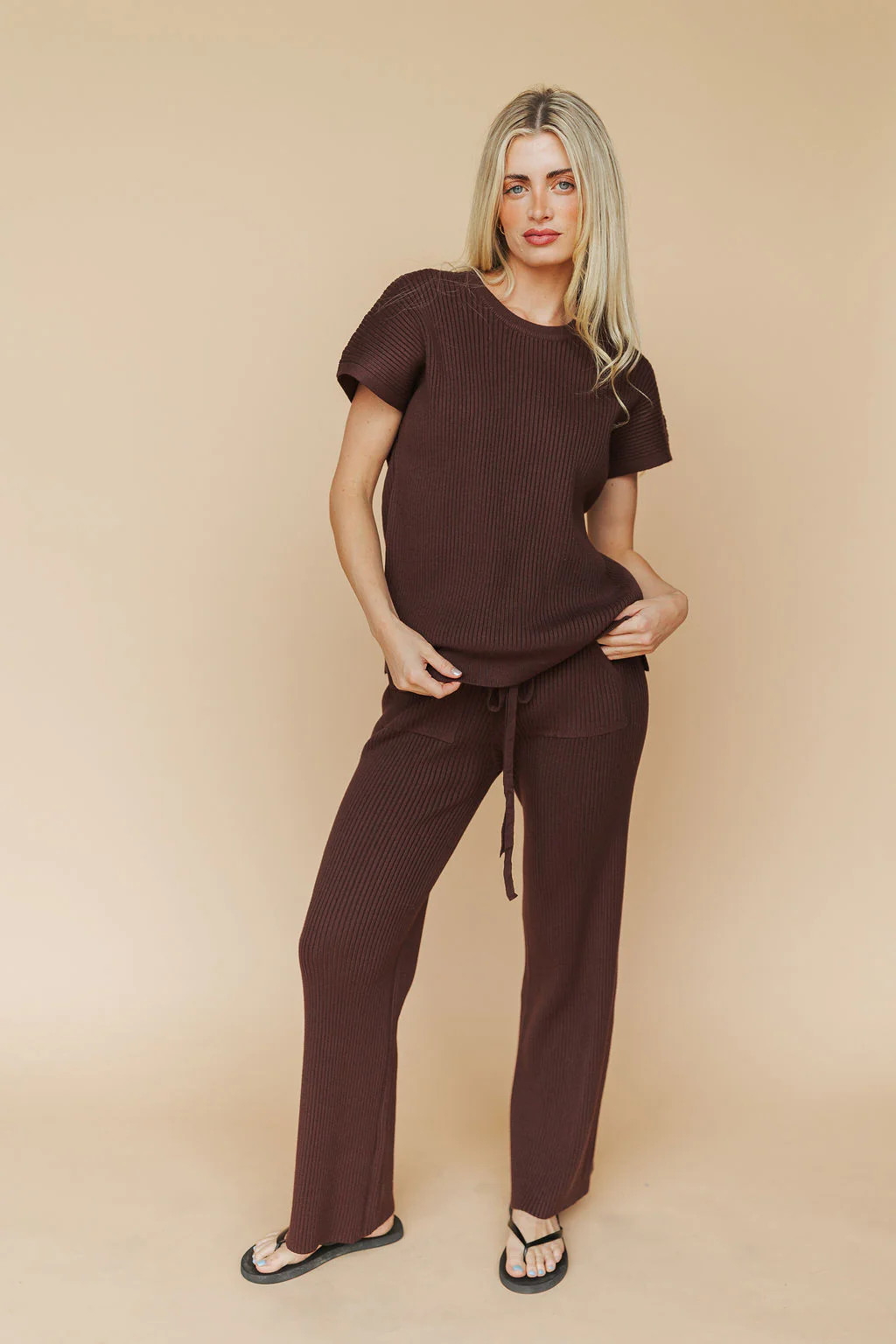 Hayden Ribbed Pants in Chocolate | Henly
