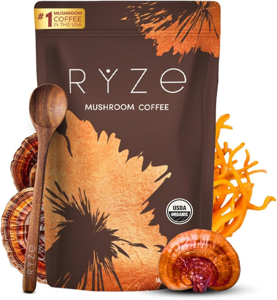 RYZE Mushroom Coffee | 6 Adaptogenic Mushrooms | USDA Organic | Instant Coffee | MCT Oil | USA Gr... | Amazon (US)