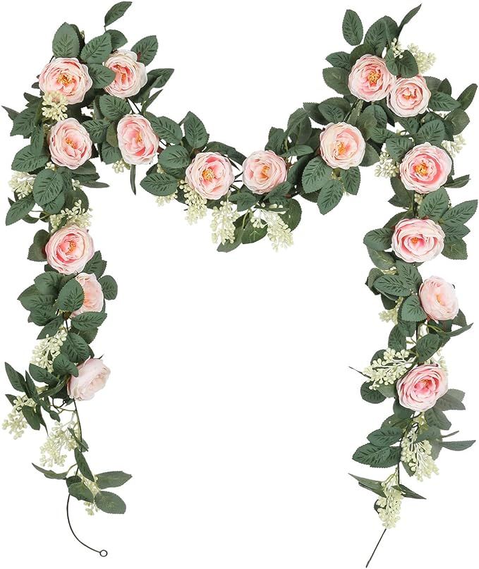 U'Artlines 2PCS(Total 13Ft) Artificial Rose Vine Garland Hanging Fake Rose Ivy Silk Flowers Green... | Amazon (CA)