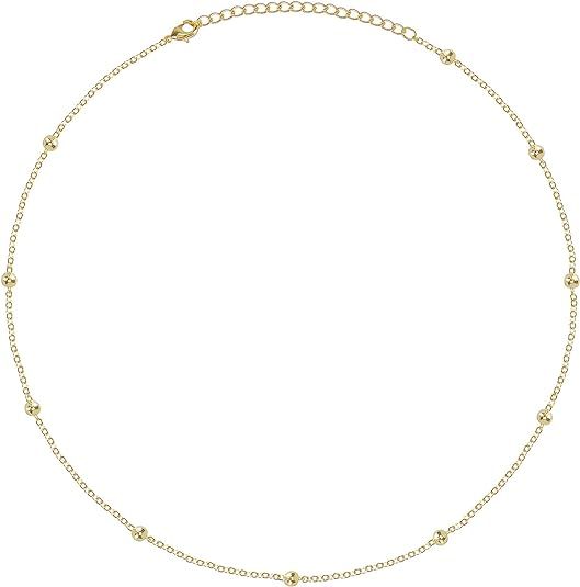 itianxi Dainty Beaded Choker Necklaces,14K Gold/Silver Plated Cute Tiny Delicate Coin/Satellite C... | Amazon (US)