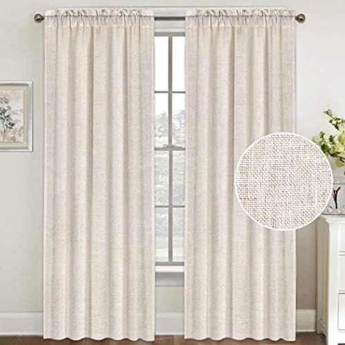 Natural Linen Curtains 96 Inches Long Rod Pocket Semi Sheer Curtain Drapes Elegant Casual Linen T... | Amazon (US)
