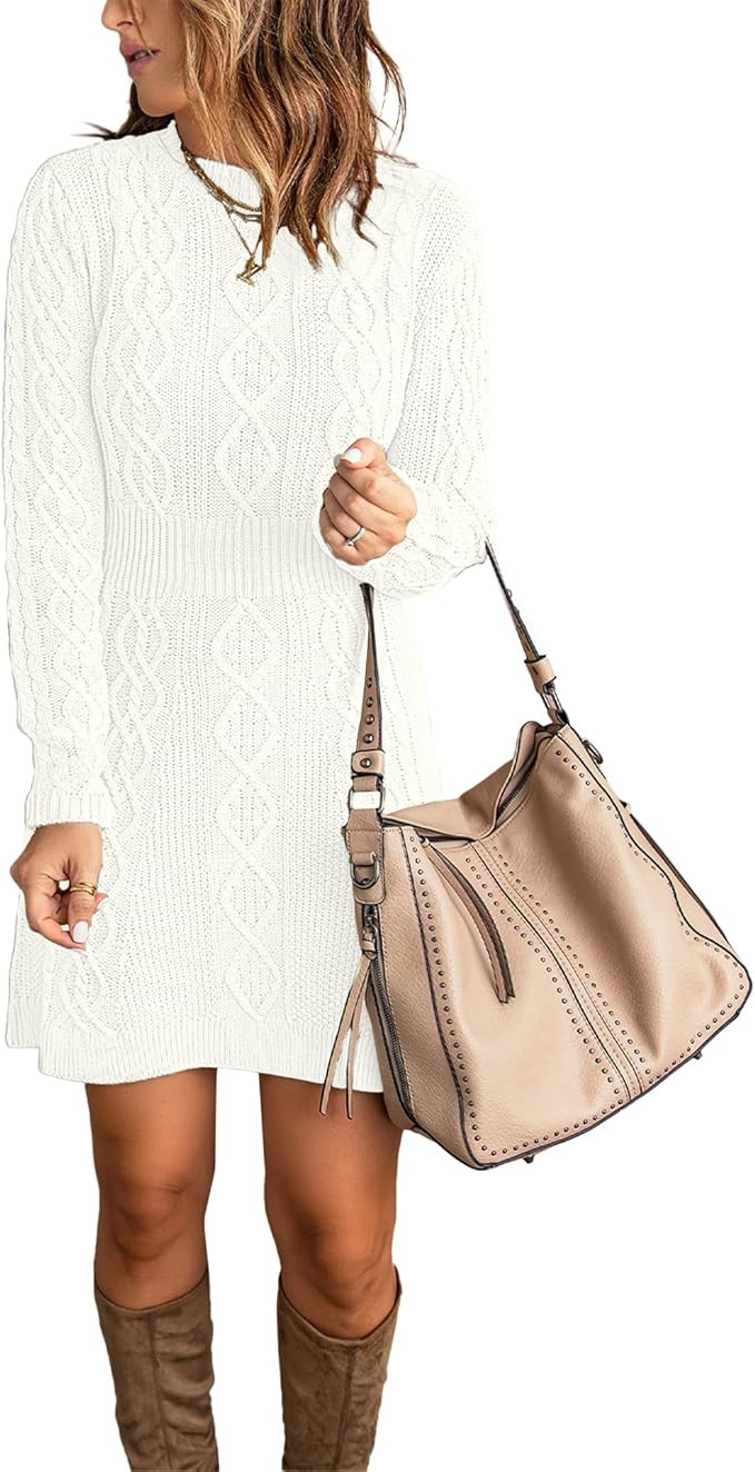luvamia Sweater Dress for Women Cable Knit Ribbed A-Line Short Fitted Pullover Sweaters Dresses F... | Amazon (US)
