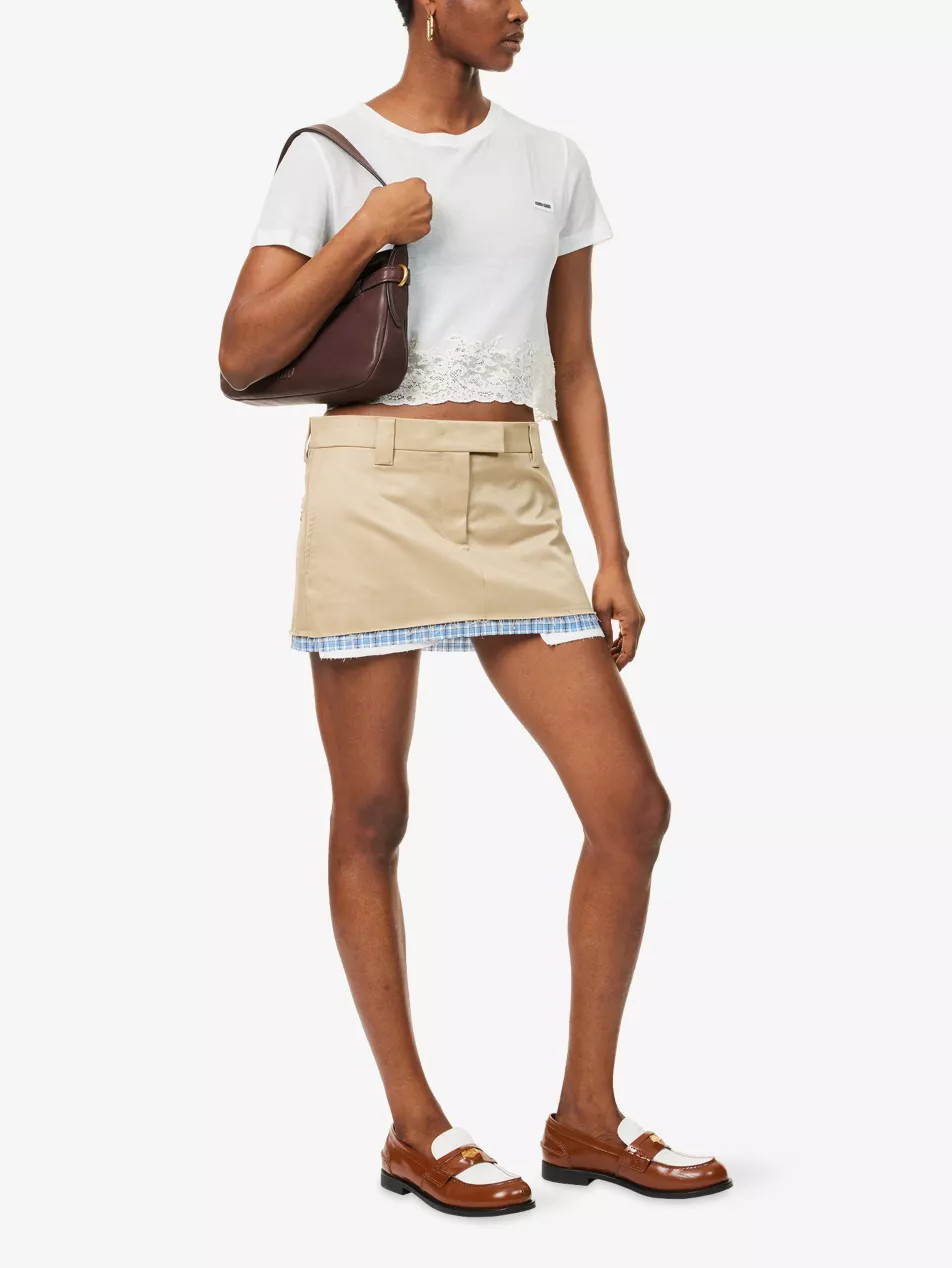 Lace-Trim Logo-Patch Cotton T-Shirt | Selfridges