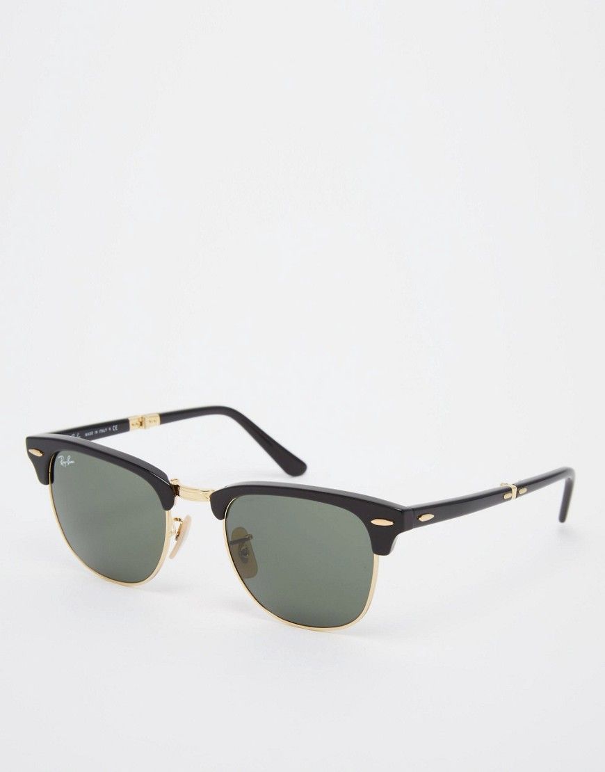 Rayban Folding Clubmaster Sunglasses - Black | Asos PL