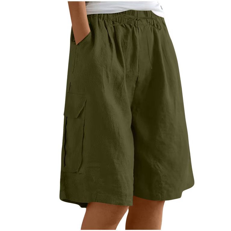 FAHXNVB Womens Shorts Casual Elastic Waist Cotton Linen Wide Leg Drawstring Bermuda Shorts Lightw... | Walmart (US)
