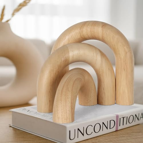3 Pieces Wood Arch Decor, Wooden Coffee Table Accents, Neutral Home Aesthetic Bookshelf Decoration, Desk Objects, Natural Modern Boho Decor for Living Room Entryway | Amazon (US)