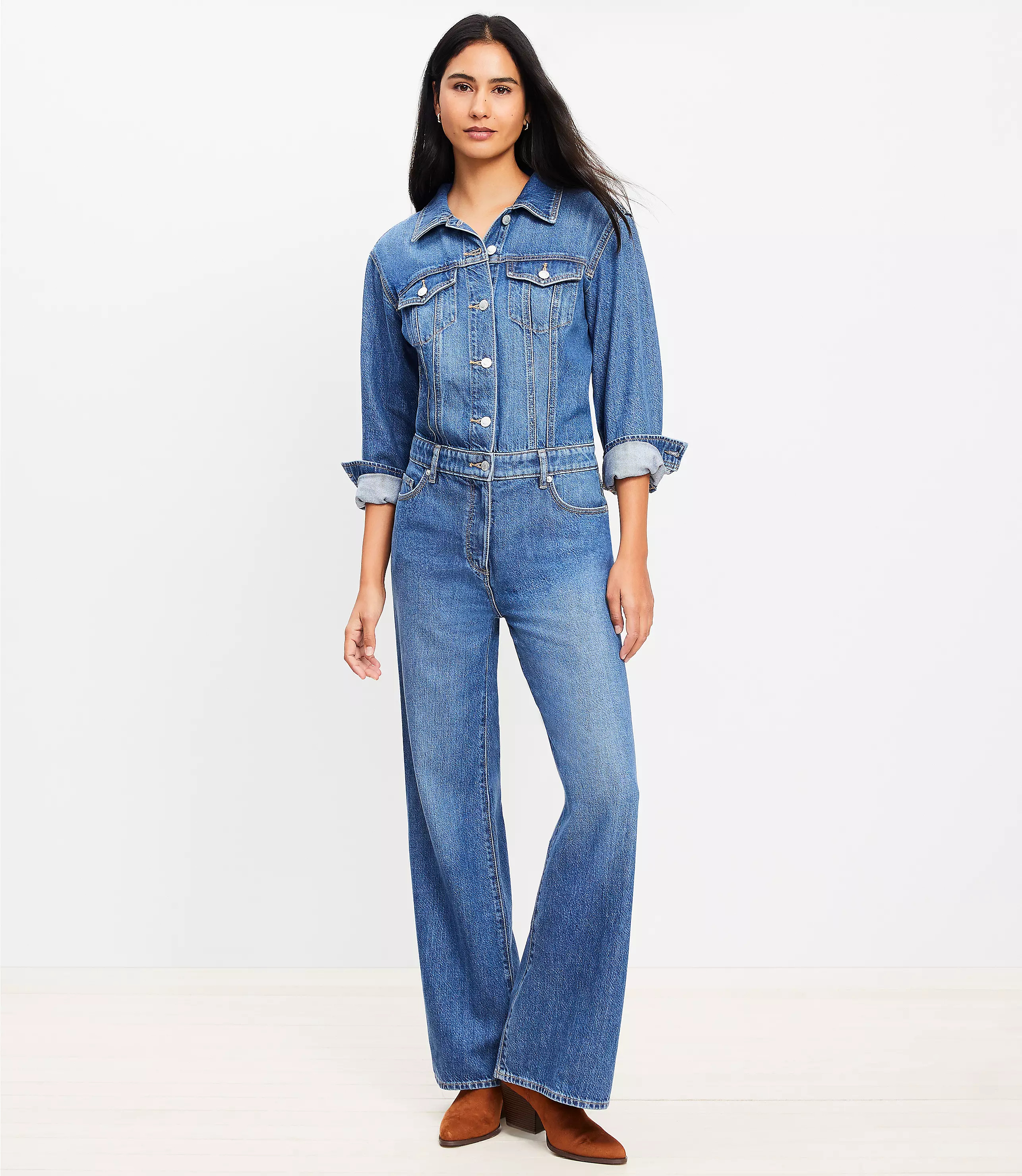 Denim Jumpsuit in Authentic Vintage Mid Wash | LOFT