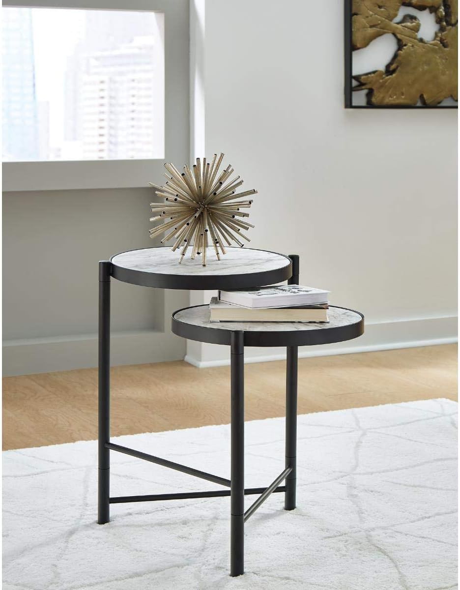 Signature Design by Ashley - Plannore Round Multi-Level Faux Marble End Table, Black/White | Amazon (US)