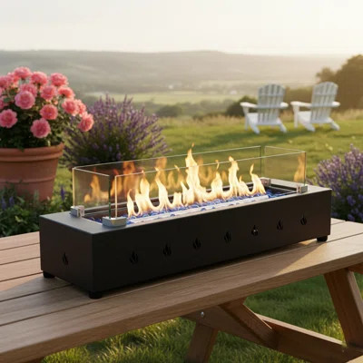 28-Inch Propane Outdoor Fire Pit, 40000BTU Patio Fire Pit, Wind-Resistant Firepits, Durable Iron Stylish Volcanic Rock Design | Wayfair North America